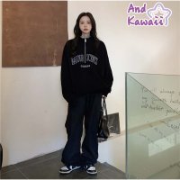 And Kawaii/アンドカワイイ And Kawaii パーカー ロングパーカー 長袖 体型カバー ハイネックジップパーカー 韓国ファッション/507150239
