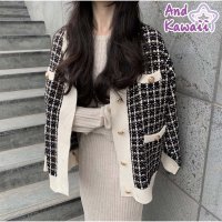 And Kawaii/アンドカワイイ And Kawaii カーディガン ニットジャケット ブルゾン アウター 長袖 チェック柄 きれいめ ゆったり かわいい トップス 秋冬春 韓国/507150285
