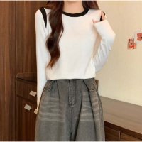 And Kawaii/アンドカワイイ And Kawaii 長袖Tシャツ クルーネック 配色長袖ショート丈Tシャツ 秋新作レディース 韓国ファッション/507150297