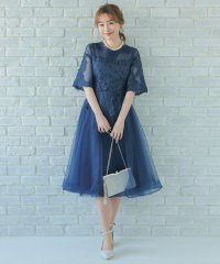 Retica/レティカ Retica 立体刺繍重ねチュール五分袖ミモレ丈ワンピースパーティードレス 大きいサイズ/507151809