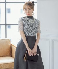 Retica/レティカ Retica ハイネックフラワー刺繍ウエスト切替フレア ミモレ丈 レーススリーブ 結婚式 パーティードレス 大きいサイズ/507151818