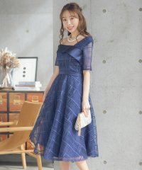 Retica/レティカ Retica シアーチェックサテン切替 フレア ミモレ丈 ワンショルダーハーフスリーブ 結婚式 パーティードレス 大きいサイズ/507151844