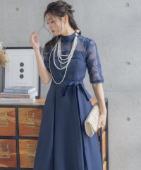 Retica/レティカ Retica ビスチェ風切り替えデザインフィッシュテールミモレ丈レーススリーブ結婚式パーティードレス 大きいサイズ/507151846