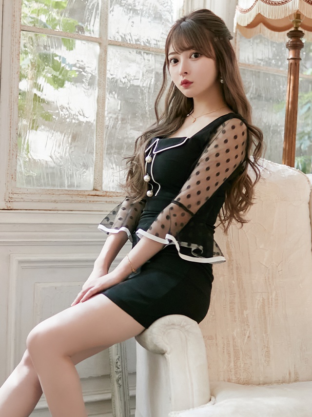 ティカ Tika ドット柄シースルーパフスリーブガーリースタイル袖
