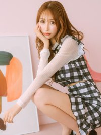 Tika/ティカ Tika 韓国 ワンピース 長袖シアーネックリボン切り替えガーリーチェック柄ウエストカットアウト裾フリルタイトミニドレス ワンピース/507152247