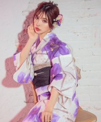 Retica/レティカ Retica クリーム地×水墨パープルフラワー ゆかた3点セット (浴衣+兵児帯+下駄)/507152333