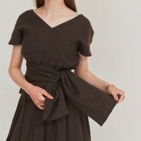mirem/ミレム mirem Linen wide belt blouse/507152386