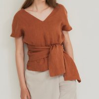 mirem/ミレム mirem Linen wide belt blouse/507152386