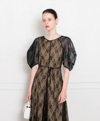 Leja/レジャ Leja パフスリーブウエストリボン総レースロングドレスワンピース美脚効果結婚式 パーティードレス20代 30代 40代/507152497