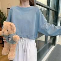 RIFF/リフ Riff ショート丈トップス シャツ カットソー プルオーバー 韓国 シンプル ベーシック カジュアル 長袖 大きいサイズ オーバーサイズ ゆったり 無地/507152793