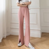 RIFF/リフ Riff センタースリットフレアパンツ ストレッチ ワイドパンツ イージーパンツ ロングパンツ センタープレス ウエストゴム ズボン ボトム 無地/507152798