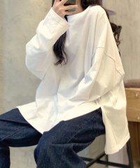 RIFF/リフ Riff サイドスリットBIGロンT プルオーバー Tシャツ ドロップショルダー トップス 韓国 シンプル ベーシック カジュアル 長袖 無地/507152809