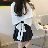 RIFF/リフ Riff バックリボンショート丈トップス カットソー プルオーバー 長袖 無地/507152853