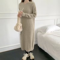 RIFF/リフ Riff ニットパーカーワンピース リブ編み ロングワンピース セーター フード フーディー 長袖 無地/507152875