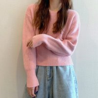RIFF/リフ Riff ショート丈リブニット リブ編み クルーネック セーター プルオーバー トップス 長袖 無地/507152881
