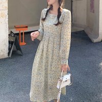 RIFF/リフ Riff サッと着て、自然とスタイルアップ 小花柄スクエアネックワンピース ロングワンピース シフォンワンピース フレアワンピース ウエストリボン 長袖 /507152890