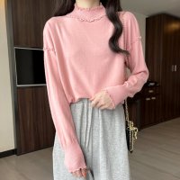 RIFF/リフ Riff キュートなメローライン フリルハイネックニット メロウ メロー カットソー プルオーバー Tシャツ トップス 長袖 無地/507152900