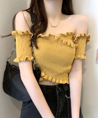 RIFF/リフ Riff クロスデザインがシャープな印象に オフショルダートップス 半袖 ショート丈 クロップド丈 オフショル クロス プルオーバー サマーニット カット/507152924