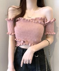 RIFF/リフ Riff クロスデザインがシャープな印象に オフショルダートップス 半袖 ショート丈 クロップド丈 オフショル クロス プルオーバー サマーニット カット/507152924