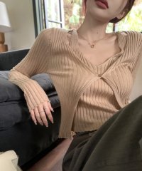 RIFF/リフ Riff アンサンブル風ニット 重ね着風 ドッキング フェイクレイヤード リブ編み セーター 薄手ニット Tシャツ カットソー プルオーバー トップス 長/507152942