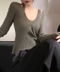 RIFF/リフ Riff アンサンブル風ニット 重ね着風 ドッキング フェイクレイヤード リブ編み セーター 薄手ニット Tシャツ カットソー プルオーバー トップス 長/507152942