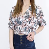 RIFF/リフ Riff 選べる4パターン ボリューム袖シャーリングトップス Vネック カシュクール ドルマンスリーブ ブラウス Tシャツ カットソー 5分袖 半袖/507152987