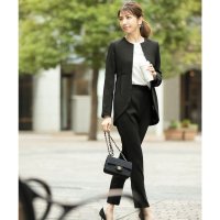 Flolia/フロリア Flolia 【自宅で洗える】ラウンドカットノーカラージャケット&テーパードパンツの2点セットアップスーツ/507153988