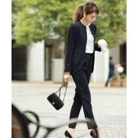 Flolia/フロリア Flolia 【自宅で洗える】ラウンドカットノーカラージャケット&テーパードパンツの2点セットアップスーツ/507153988