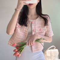 Private Beach/プライベートビーチ privatebeach ファンシーチェックノーカラー半袖ジャケット/507156691