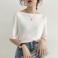 Private Beach/プライベートビーチ privatebeach 5分袖ボートネックリブ編みニットプルオーバー/507156713
