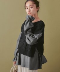 Viola e Viola/１枚で重ね着が楽しめる！レイヤード風ケーブル編みニットトップス/507160590