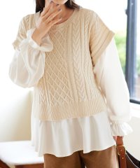 Viola e Viola/１枚で重ね着が楽しめる！レイヤード風ケーブル編みニットトップス/507160590