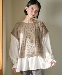Viola e Viola/１枚で重ね着が楽しめる！レイヤード風ケーブル編みニットトップス/507160590