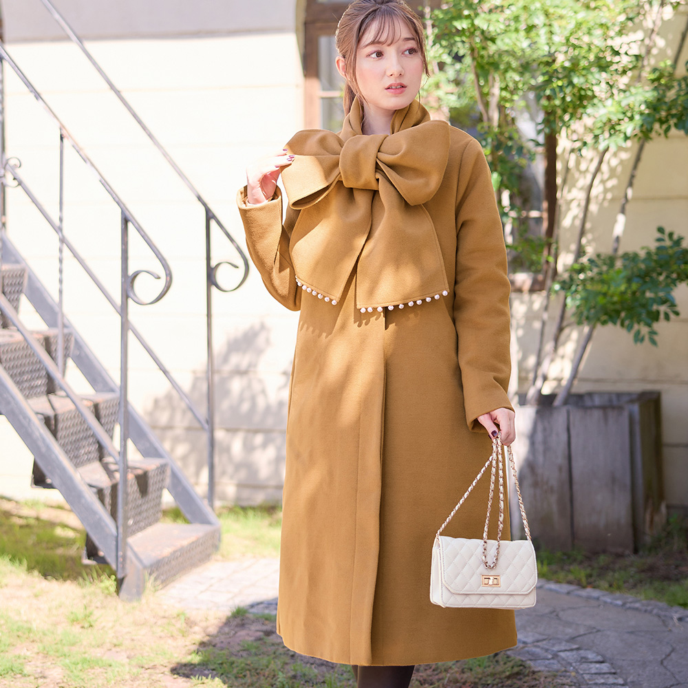 セール】【美人百花11月号掲載】マフラー付ノーカラーロング
