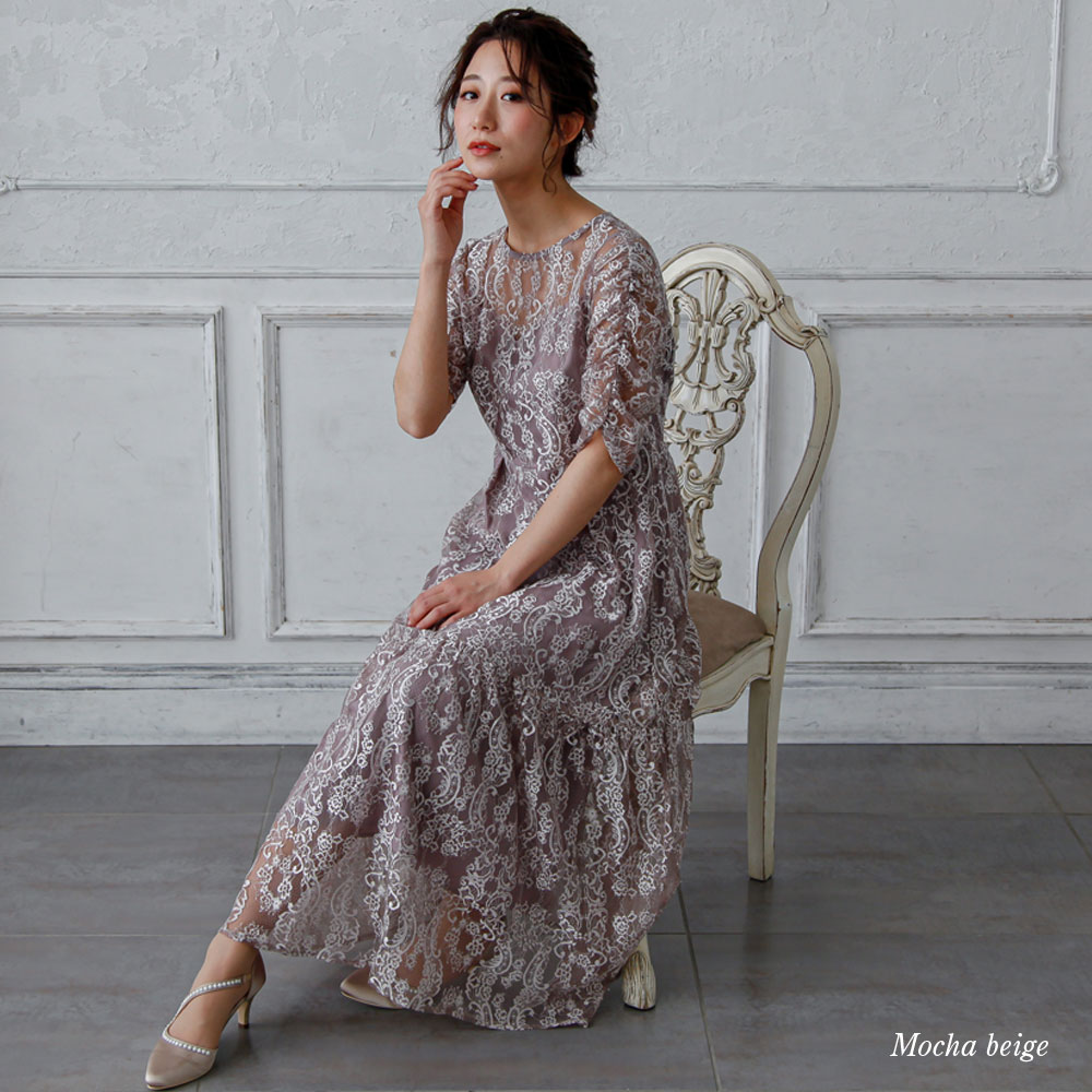 epic day レースコンビネーションロングドレス　L レースコンビネーションロングドレス ドレス 結婚式[品番