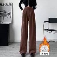 nijibra/ニジブラ nijibra ウエストゴム 裏起毛タックワイドパンツ 裏起毛パンツ スラックス タックパンツ ハイウエスト 韓国ファッション 低身長 オフィススタイ/507160906