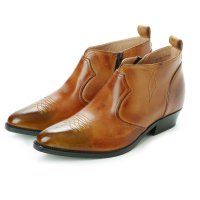 KITAJIMASEIKA/キタジマセイカ 北嶋製靴 【6cmアップ】牛革ウエスタンハーフブーツ シークレットブーツ 本革日本製 サイドジッパー No.888/507172894