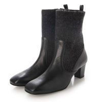 BARCLAY/【本革 / 日本製】 バークレー BARCLAY 太ヒールスクエアトゥ ストレッチニット素材コンビ プレーンスタイルハーフブーツ/507178894