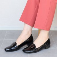 HS/エイチエス HS 【日本製】 HS スクエアトゥ エナメル クロコ ローファー/507199689