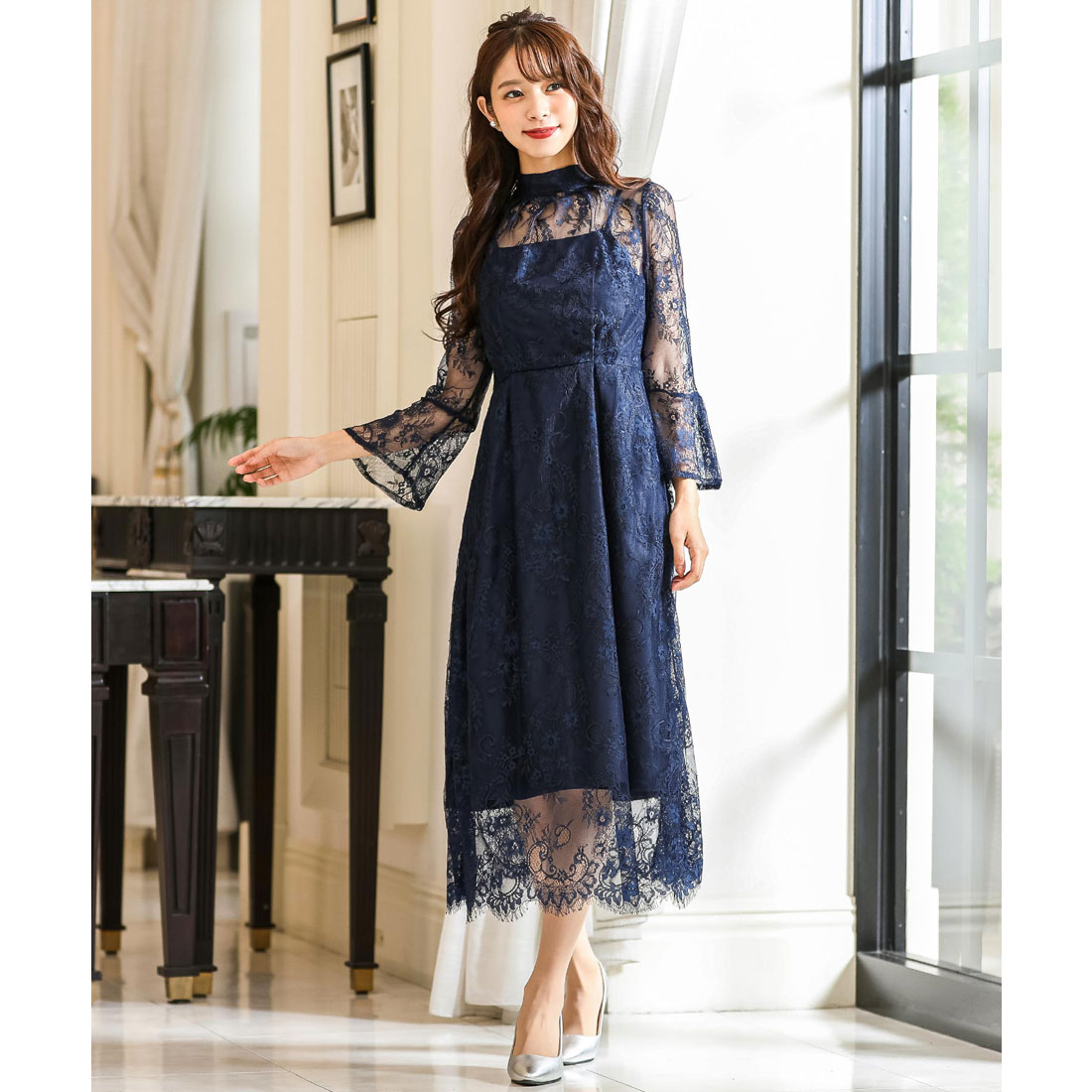 ニアナ niana 襟ボウタイレース 結婚式ワンピース パーティー ニアナ niana 襟ボウタイレース 結婚式ワンピース パーティー