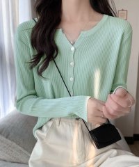 RIFF/リフ Riff ラウンドネックリブカーディガン リブ編み ショート丈 クロップド丈 セーター ニット トップス 長袖 無地/507015766