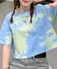 RIFF/リフ Riff タイダイ柄 ショート丈トップス Tシャツ クロップド丈 クルーネック カットソー プルオーバー トップス 長袖 マーブル柄/507018408