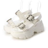 Mafmof/マフモフ Mafmof Mafmof(マフモフ)7.5cm厚底ソールビジュー×ギャザーベルトスポーツサンダル/507048296