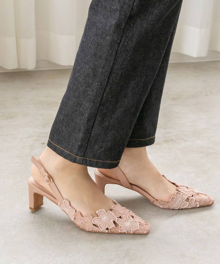 セール55%OFF】ランダ RANDA 桜レースバックストラップパンプス セール55%OFF】ランダ RANDA 桜レースバックストラップパンプス