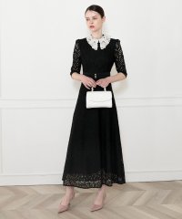 Leja/レジャ Leja レースビッグカラー花柄刺繍ウエストマークロングフレアドレスワンピース美脚効果結婚式 パーティードレス 20代 30代 40代/507152490