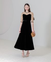 Leja/レジャ Leja ビスチェ風ウエストベルト付き花柄レースキラキラ刺繍ドレスワンピース結婚式 パーティードレス 20代 30代 40代/507152507