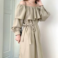 RIFF/リフ Riff 360°フリルが可愛い2WAY ワンピース 裾スリット オフショル オフショルダー 2WAY ラッフルフリル ロングワンピース 長袖 無地/507152897