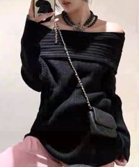 RIFF/リフ Riff オフショルニットトップス オフショルダー オフタートル リブ編み リブニット セーター Tシャツ カットソー プルオーバー トップス 長袖 無地/507152967