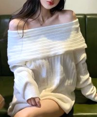 RIFF/リフ Riff オフショルニットトップス オフショルダー オフタートル リブ編み リブニット セーター Tシャツ カットソー プルオーバー トップス 長袖 無地/507152967