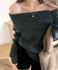 RIFF/リフ Riff オフショルニットトップス オフショルダー オフタートル リブ編み リブニット セーター Tシャツ カットソー プルオーバー トップス 長袖 無地/507152967